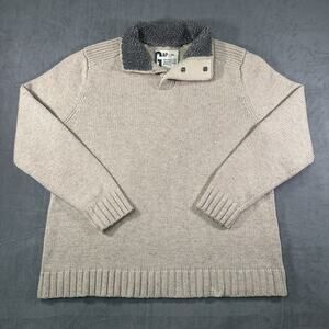 GAP Sweater Beige Mens XL Cotton Knit Sherpa Collar Pullover Casual